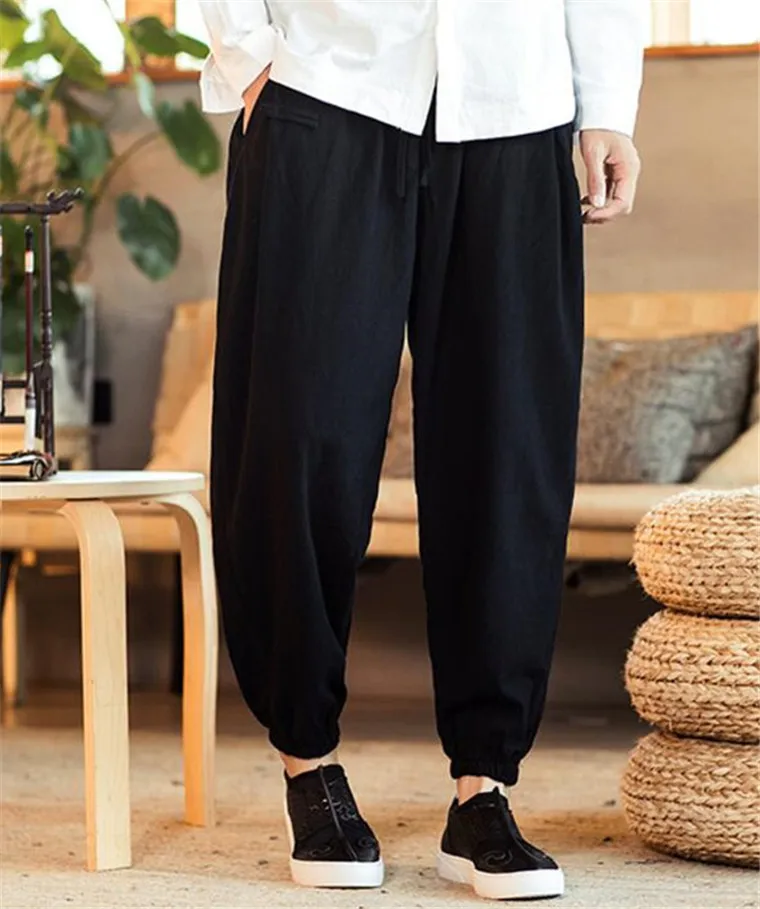 Plus Size Cotton Linen Harem Pants Mens Jogger Pants 2022 Male Casual Autunm wide leg Pants M- 6XL 7XL Trousers black white red joggers sweatpants