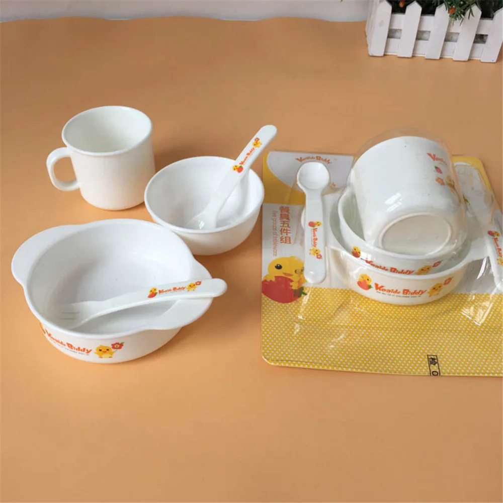 

Baby Plates Set Baby Cartoon Bowl Fork Spoon Milk Cup Environmentally Friendly 5 Pieces Tableware Set Children's Tableware Set