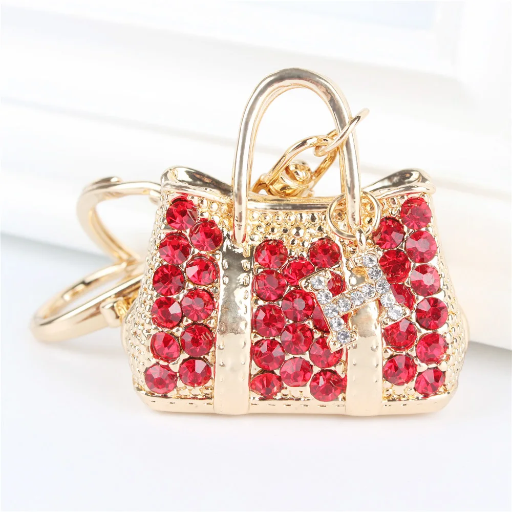 

New Red Handbag Stone Pendant Charm Rhinestone Crystal Purse Bag Keyring Key Chain Accessories Wedding Party Gift