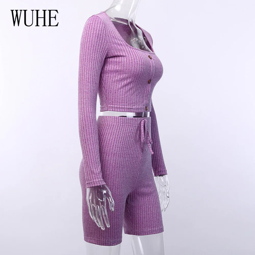 WUHE Purple 2 Pieces Sets Long Sleeve Buckle Top and Skinny Lace Up Pants Autumn Casual Sporting Playsuits Women Fashion Rompers WUHE Purple 2 Pieces Sets Long Sleeve Buckle Top and Skinny Lace Up Pants Autumn Casual Sporting Playsuits Women Fashion Rompers