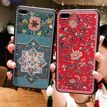 Chinese style Back Cover For iPhone 6 6S 7 8 X Embossed Phone Case For iPhone 7 8 Plus X Case For iPhone 6 6S 7 8 Plus Capa