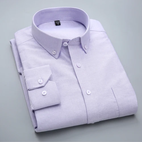 Высокое качество Чистый хлопок сплошной цвет Оксфорд мужские рубашки с длинным рукавом на пуговицах воротник Формальные Элегантные мужские рубашки - Цвет: 6520 3