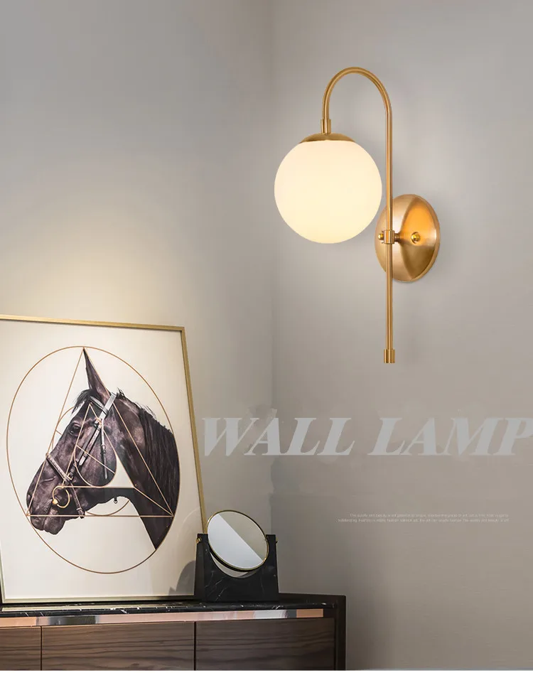 Post-modern Wall Lamp Simple Create Luxury Glass Ball Wall Light Corridor Bedroom Bedside Decoration Study Room Wall Lighting