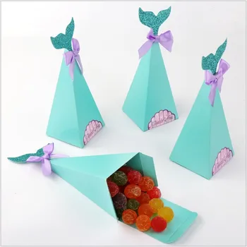 

Free Shipping 40pcs baby shower kid birthday blue candy boxes sticker Fish tail bow knot cute little mermaid box gift for guests