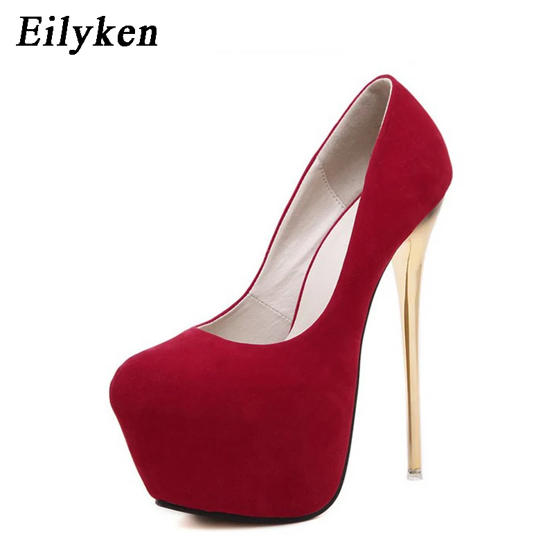Eilyken Sexy Pumps Wedding Women Fetish Shoes Concise Woman Pumps Latform Very High Heel Stripper Flock Pumps 16 cm size 34-45