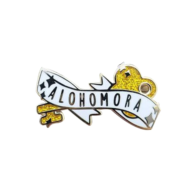 Alohomora отворот булавка заклинание баннер значок желтый глиттер колдовство брошь