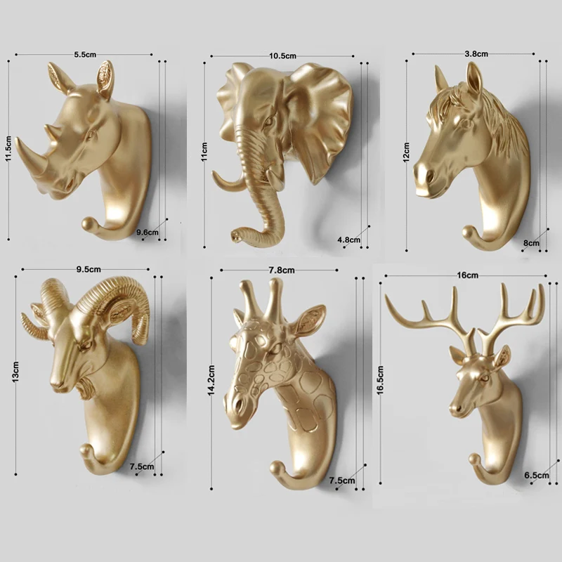 Креативный настенный крючок в виде животного, крючок-вешалка с Носорогом, оленем, лошадью, козлом, декоративный ПВХ силиконовый настенный светильник для ванной комнаты, ключница - Цвет: Golden 6