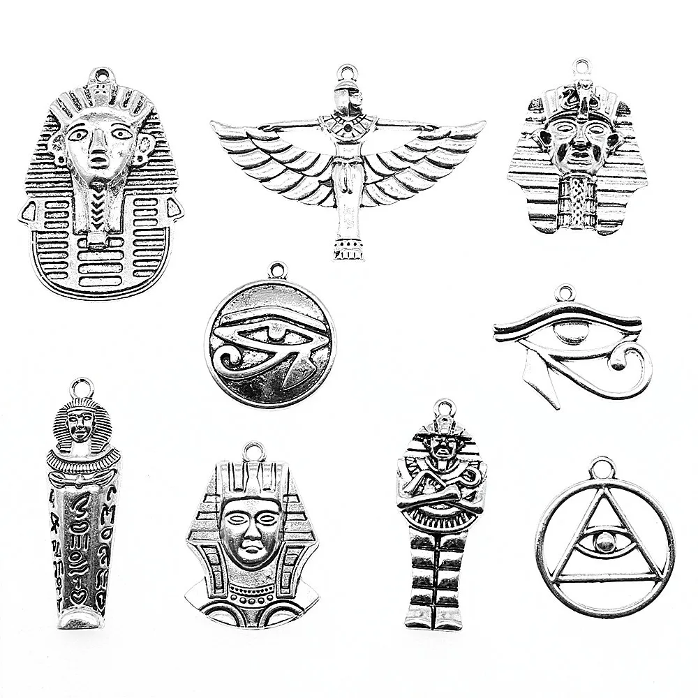 5 шт./лот, амулеты египетского фараона, античное серебро, цвет глаз Хоруса, амулеты для изготовления ювелирных изделий, подвеска Клеопатра