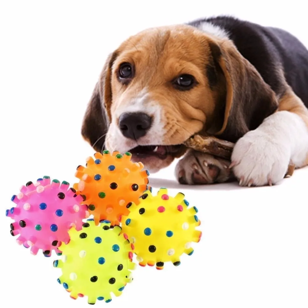 2PCS Ball For Dog Toys Ball Rainbow Squeaky Toy Chew Pet Puppy Dog Sound Bell In It Householdin
