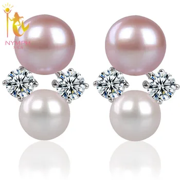 

NYMPH Fine Earrings Stud Pearl 925 sterling silver jewelry natural freshwater trendy Elegant For Women Party Daily Gift WP-02