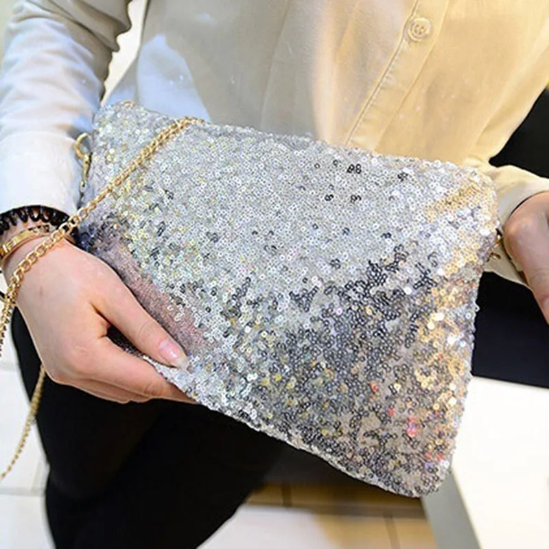 1 шт., женские блестящие сумочки с блестками, сверкающие вечерние сумочки-конверт, роскошные сумочки, женские сумки, дизайнерские сумки, высокое качество - Цвет: Sliver