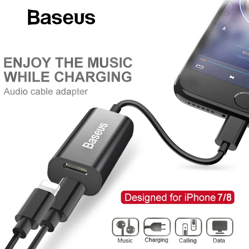 

Baseus 2in1 Audio Cable Adapter For iPhone 8 7 Extension Cable Splitter For Charging Calling Data transmit Earphone Music Cable