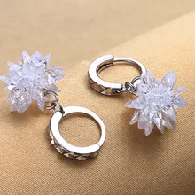 new 925 silver Flower Carved Earrings Woman Crystal from Austrian Simple Temperament Wild Anti-allergic