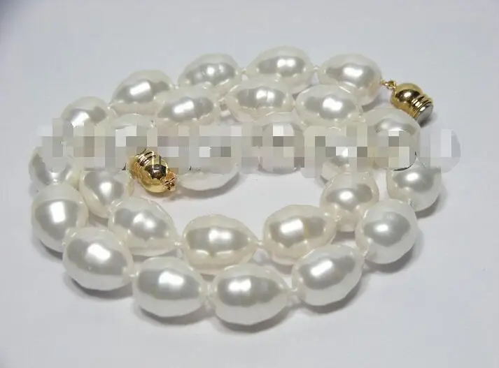 

Free shipping hot sale Women Bridal Wedding Jewelry >> 17" 15X12mm Baroque white shell pearls necklace E808