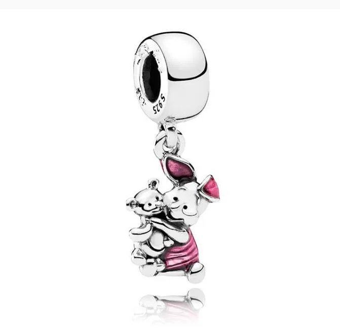 

Authentic S925 Sterling Silver Piglet Transparent Cerise Enamel Beads Dangle Charm Fit Pandora Bracelet & Necklace Diy Jewelry
