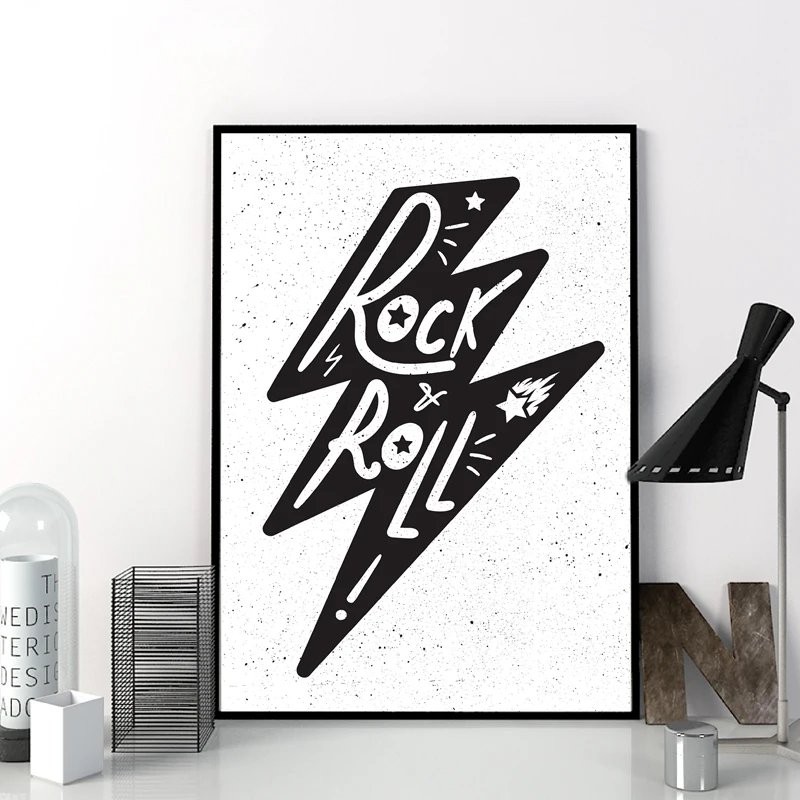 

Rock and Roll Lettering Canvas Art Print Poster , Retro Music Badge Canvas Painting Wall Picture Rock Home Decor