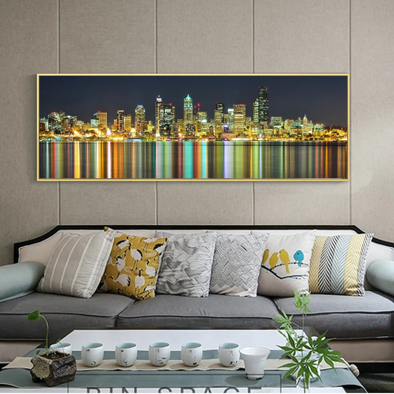 

Posters and Prints Wall Art Canvas Painting Modern City Night Scene Cityscape Decorative Pictures for Living Room Decor No Frame