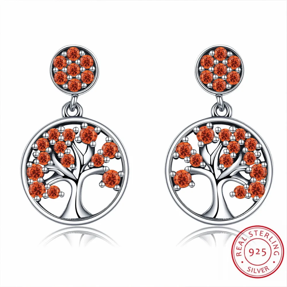 

Unique Tree of Life Summer Autumn 925 Sterling Silver Drop Earrings for Elegant Women Girls Greern Brown Color Silver Jewelry