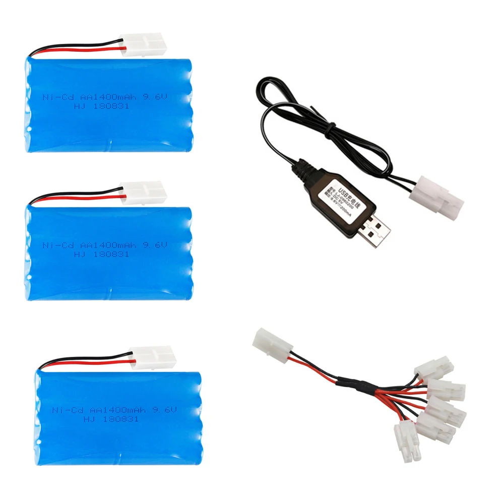 

9.6V 1400mAh AA NiCd Battery with USB 5in1 cable set Tamiya Plug H model for Remote Controul Toy car ship Lighting 9.6V Battery