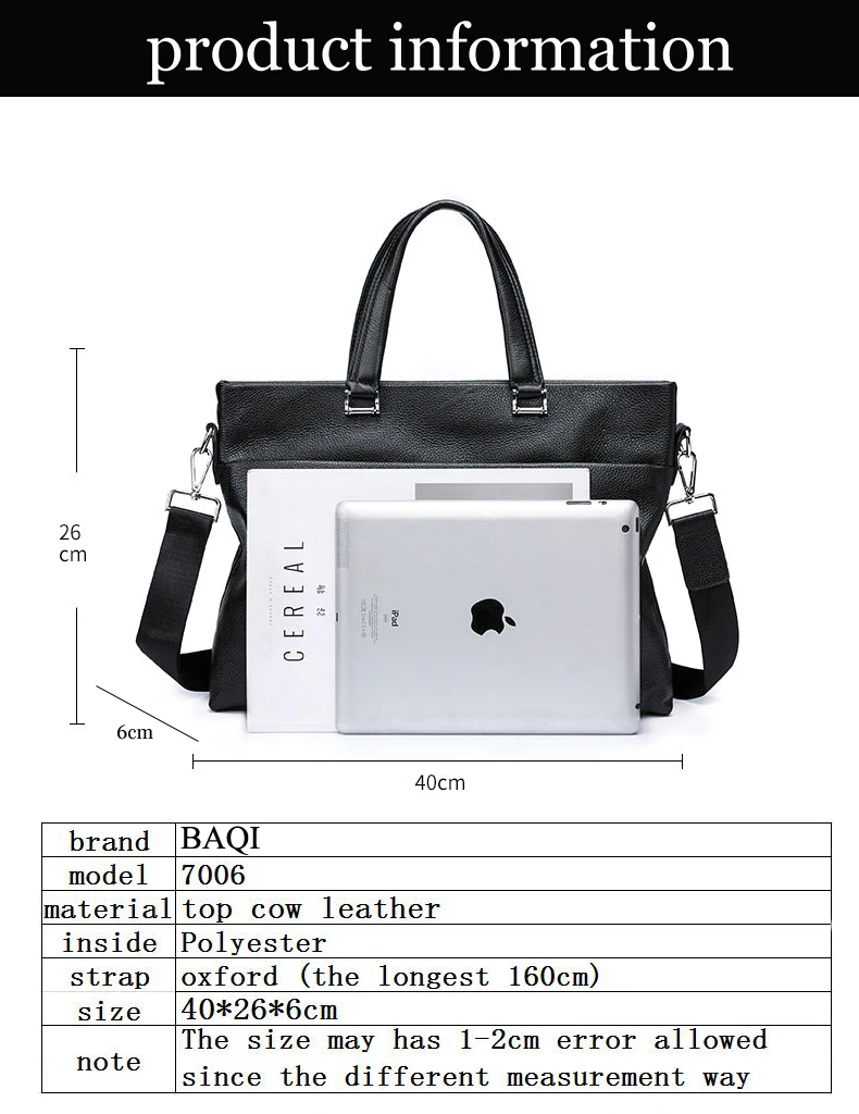 BAQI бренд мужской портфель сумка из натуральной коровьей кожи мужские сумки 2019 Модная компьютерная деловая сумка мужские сумки через плечо