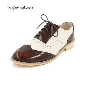 

Large Size 34-47 Oxfords Genuine Leather Lace-Up Shoes New 2019 Fashion Autumn Zapatos Mujer Chaussure Femme Women Flats Shoes