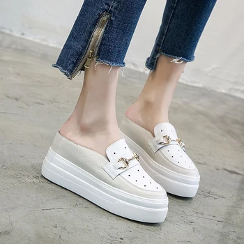 

Yiluan students slippers Ladies Summer Casual Shoes flat woman Shoes Slippers 2020 genuine leather Slides Women small size 32-42