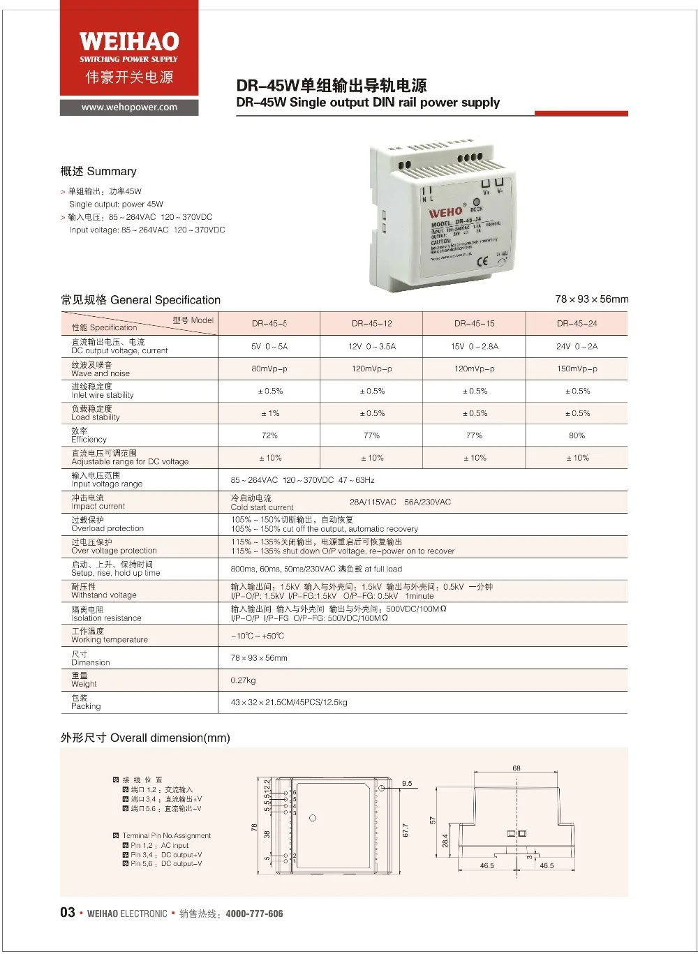 DR-45-15) iso9001 ce rohs профиль 15 В постоянного тока драйвера 15 В 45 Вт профиль источника питания