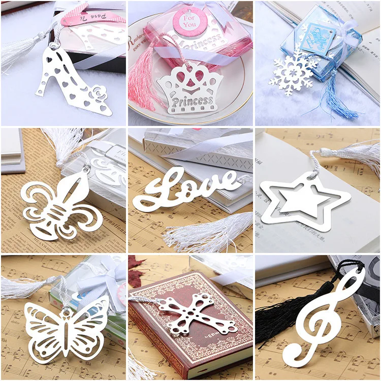 

Stainless Steel Metal Bookmarks , Crown / Cross / Snowflake / Love / High Heel Bookmark Markers as Gift