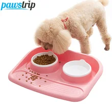 Pawstrip 4 цвета пластиковая двойная миска для собак блюдо пищевая вода устройство для кормления собак миска для домашних животных нескользящая Нижняя миска для кошки 43x35x8 см