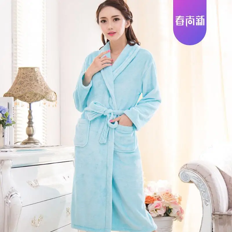 Модное зимнее женское мини-кимоно, Осеннее Фланелевое банное платье Yukata, ночная рубашка, одежда для сна, ночная рубашка, один размер - Цвет: Light Blue - Womens