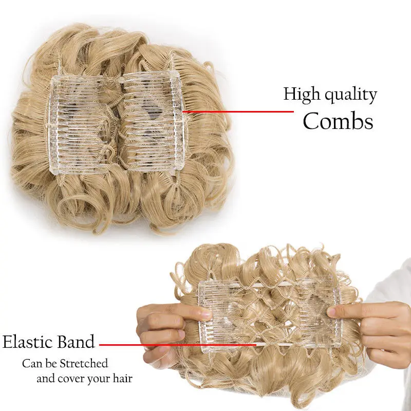 S-noilite эластичная резинка чистая кудрявая шиньон с двумя пластиковыми расческами Updo покрытие волос пучок афро шиньон волос Синтетический шиньон