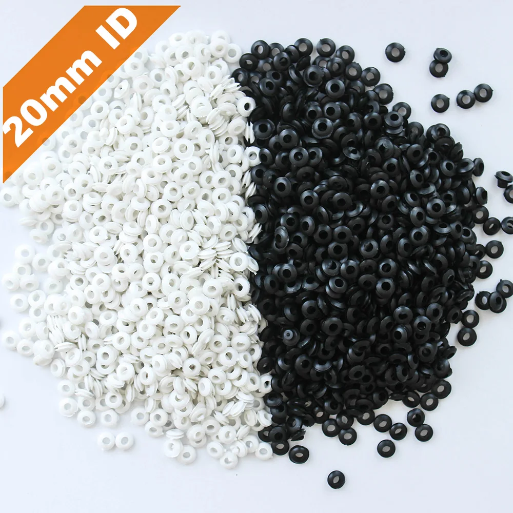 

30pcs 20mm Inner Diameter Black White Dual Side Open Hole Plug Cable Wiring Rubber Protector Ring Seal Grommet Gasket