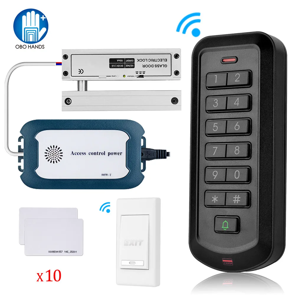 

2.4G Wireless Access Control Kit RFID Reader Keypad Door Lock System + Electric Magnetic/Bolt/Strike Lock Gate Opener No Wiring