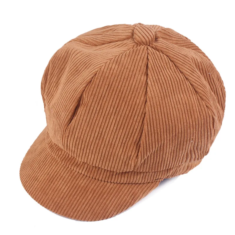 Retro Newsboy Cap for Women Solid Corduroy Paperboy Cabbie Beret Female Octagonal Casquette Ladies