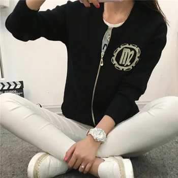 

female the spring and autumn period and the long sleeve knit female baseball uniform cardigan sweater knitting loose