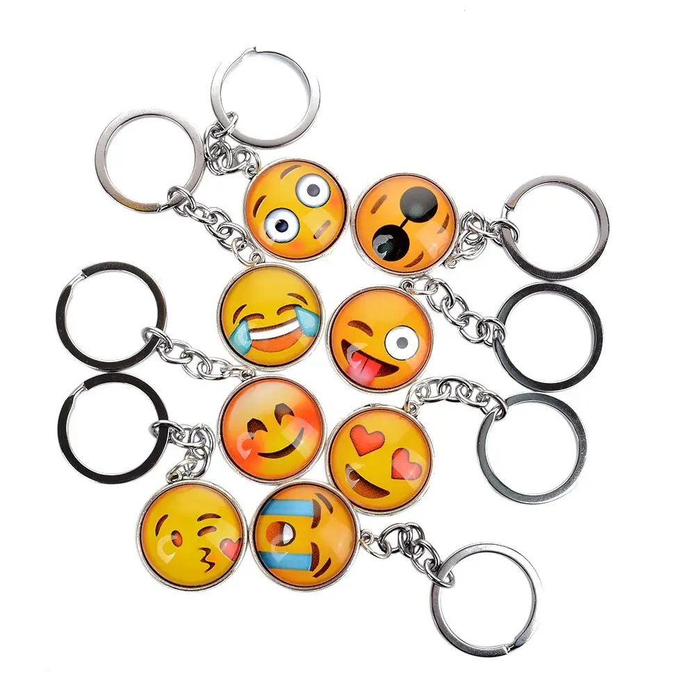 Fashion Emoji Emoticon Glass Face Keychain Holder Long Pendant Metal Glass Keychain Jewelry for