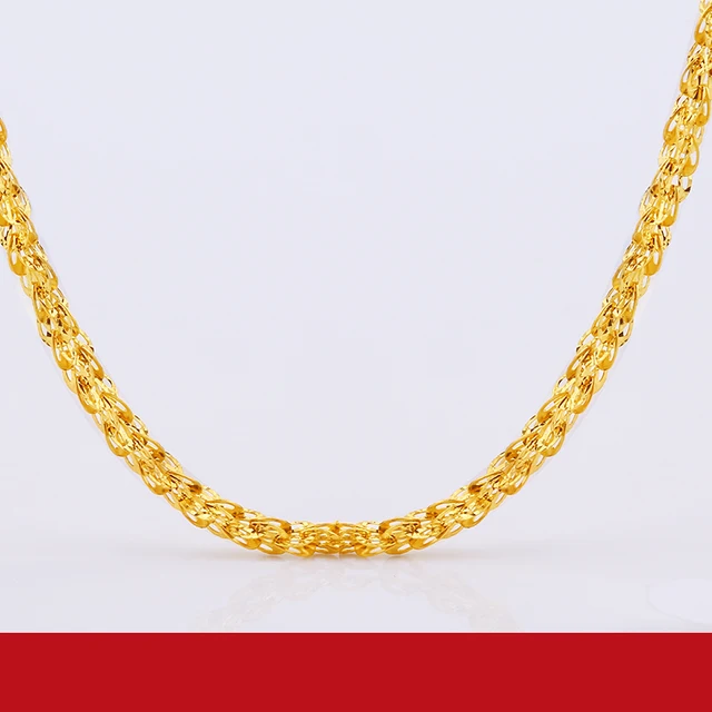 24K Pure Gold Necklace Real AU 999 Solid Gold Chain Smart Beautiful