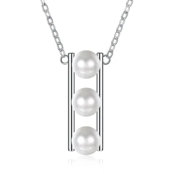 

Romantic 925 Sterling Silver Pendant Necklace Women Triple Pearls Drop Pendant Necklace for Lady Love Festival Holiday Gift