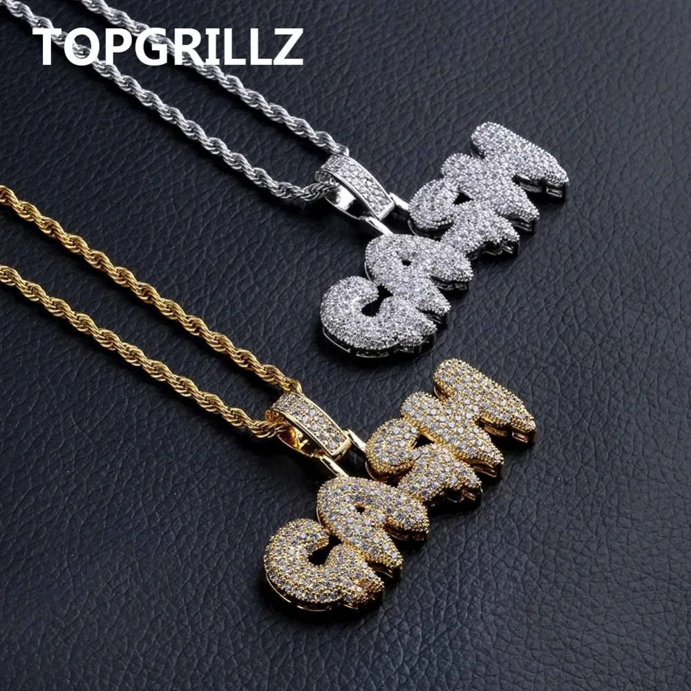 TOPGRILLZ Custom Bubble Letter CASH Necklace&Pendant Gold Silver Color