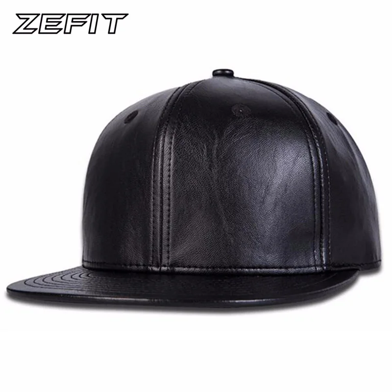 

Plain Black PU Baseball Snapback Caps Fashion High Quality Hip Hop Hats