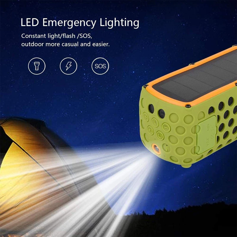 

Portable IPX5 Waterproof Solar Bluetooth Speaker with LED light and Built-in Mic Compatible for iPhone Samsung and Smart Devices