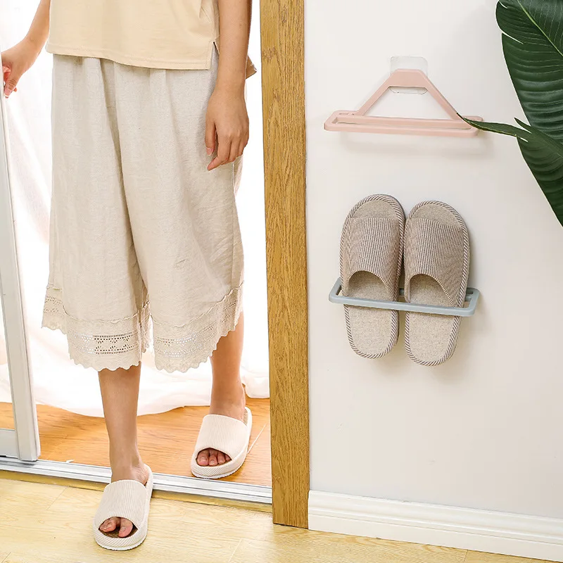 

Bathroom Shoe Organizer Creative Slippers Rack Punch-free Wall Hanging Shoe Storage Space Saver Footwear Support Slot