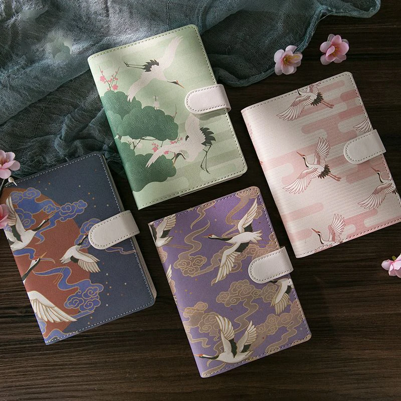 

Creative Stationery Multi-function Notebook Red-crowned Crane PU Cover DIY Diary Planner Notepad Paper Kawaii Office Supplies