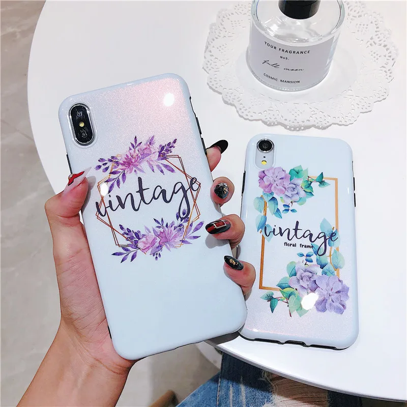 

100PCS Retro Plants Flowers Phone Case For iphone X XR Case For iphone 6 6S 7 8 Plus Fashion Cartoon Cover Cases Protectors