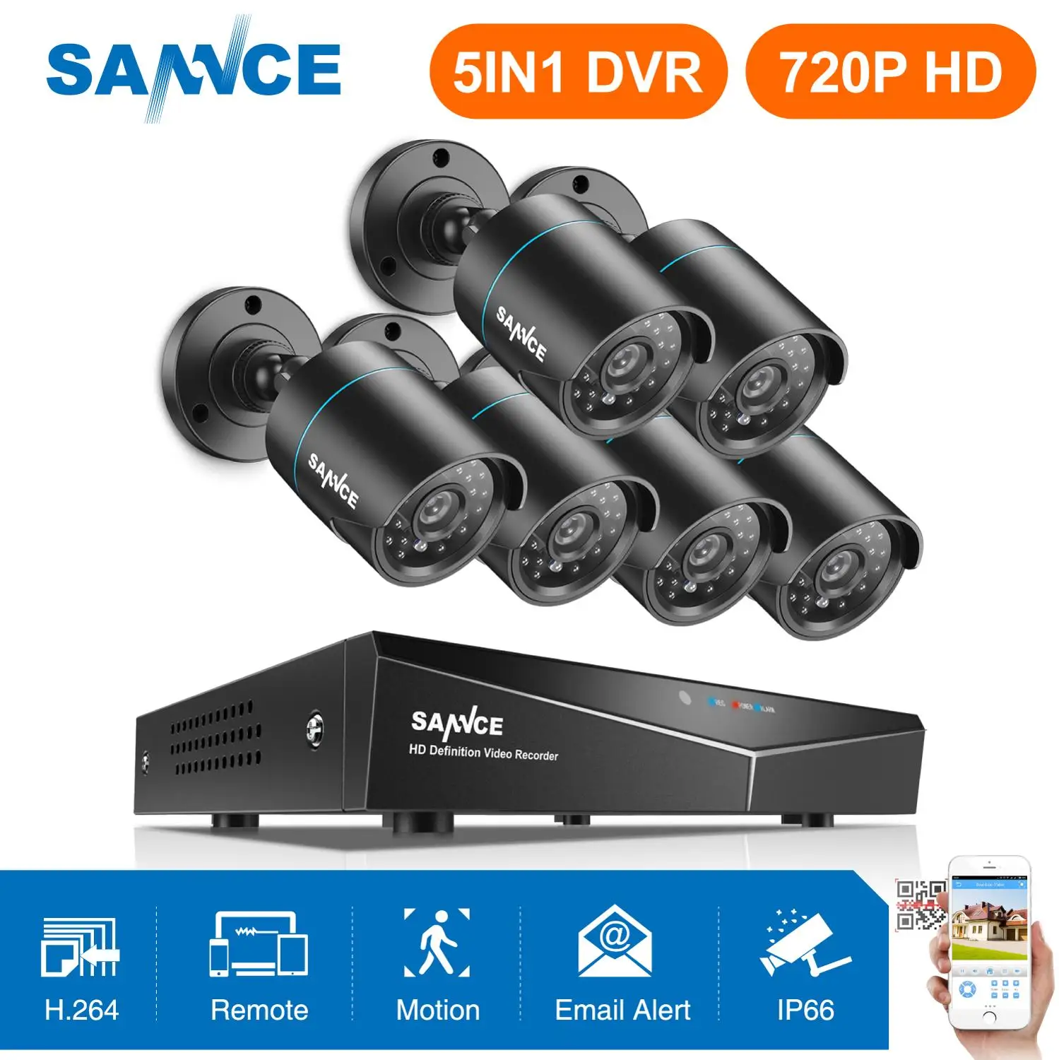 SANNCE 8CH 1080N HDMI Output CCTV System 6PCS 720P TVI Home Security