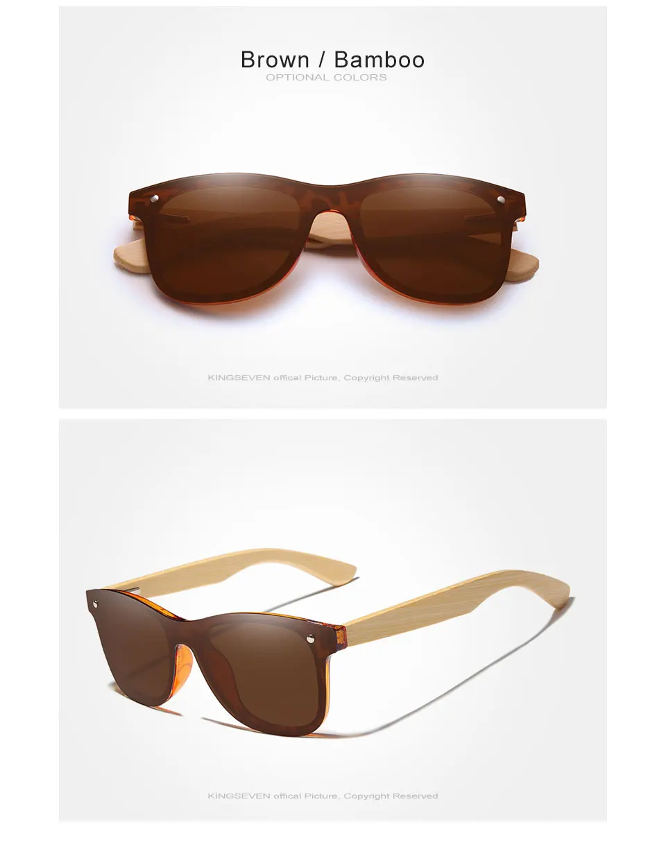 KINGSEVEN Retro Square Glasses Bamboo Polarized Classic Sunglasses