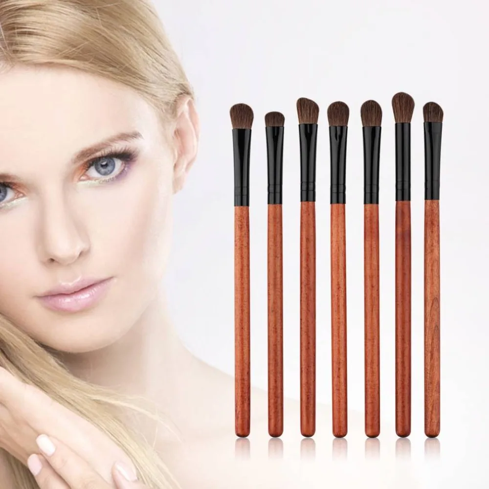 

Romatpretty 7Pcs Pro Eyes Makeup Brushes Set Red Wood Handle Eye shadow Eyebrow Eyeliner Blending Powder Smudge Brush
