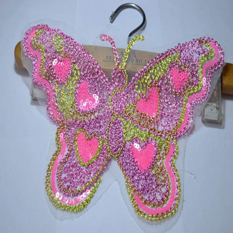 

1piece Wedding Dress Decorated Exquisite shiny silk organza pink butterfly Applique Sew On Lace Patches-172607