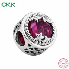 CKK 925 пробы серебро сияющее сердце Флор бусины Кристалл церизы прозрачными камнями "сделай сам", соответственные Пандоре обаятельные подвески для женщин ювелирные изделия делая CK004D