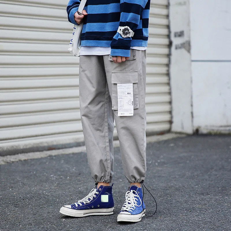 

Man Streetwear Sport Pants 2019 Autum Mens Loose Pocket Baggy Joggers Sweatpants Male Hip Hop Gray Overalls Couple Costume